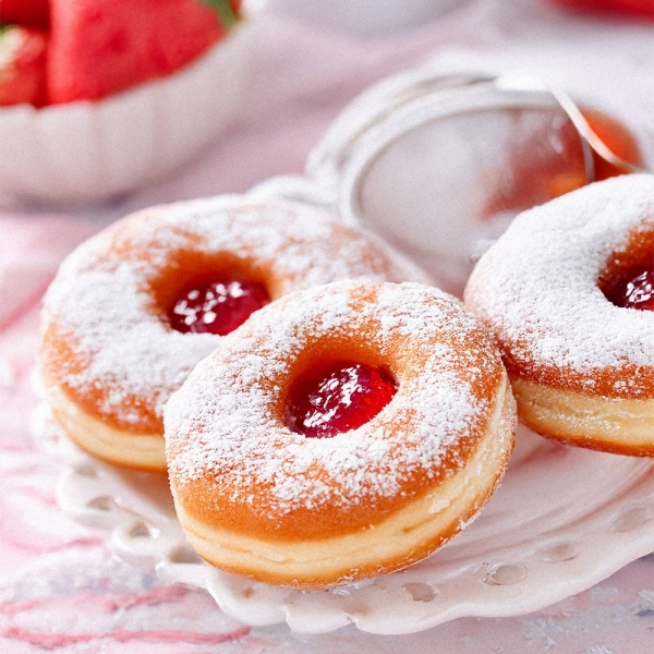 Donut φούρνου με μαρμελάδα Φράουλα